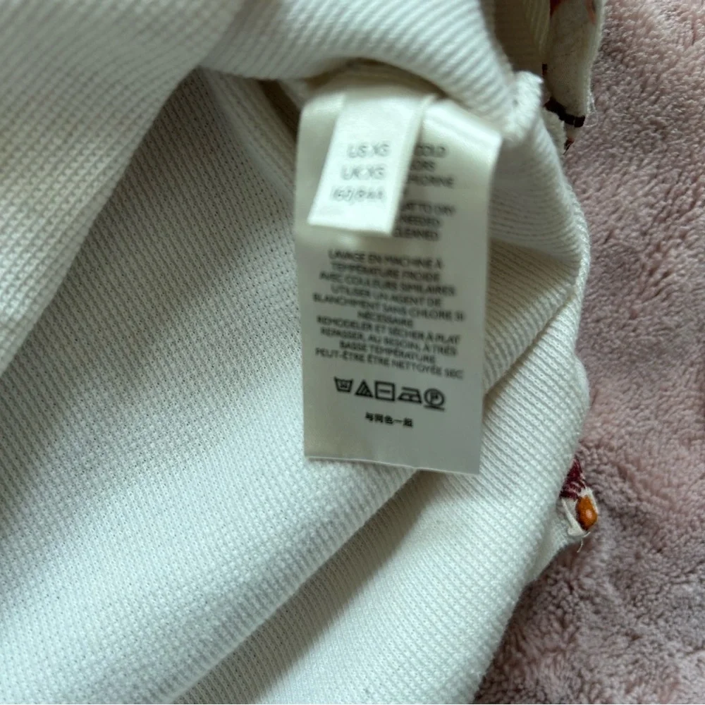 Anthropologie Waffle Knit Top Women's XS Cream Burgundy Floral Long Puff Sleeve